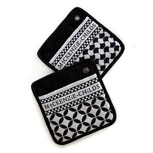 MACKENZIE CHILD'S Geo Pot Holders - Black - Set of 2 NEW